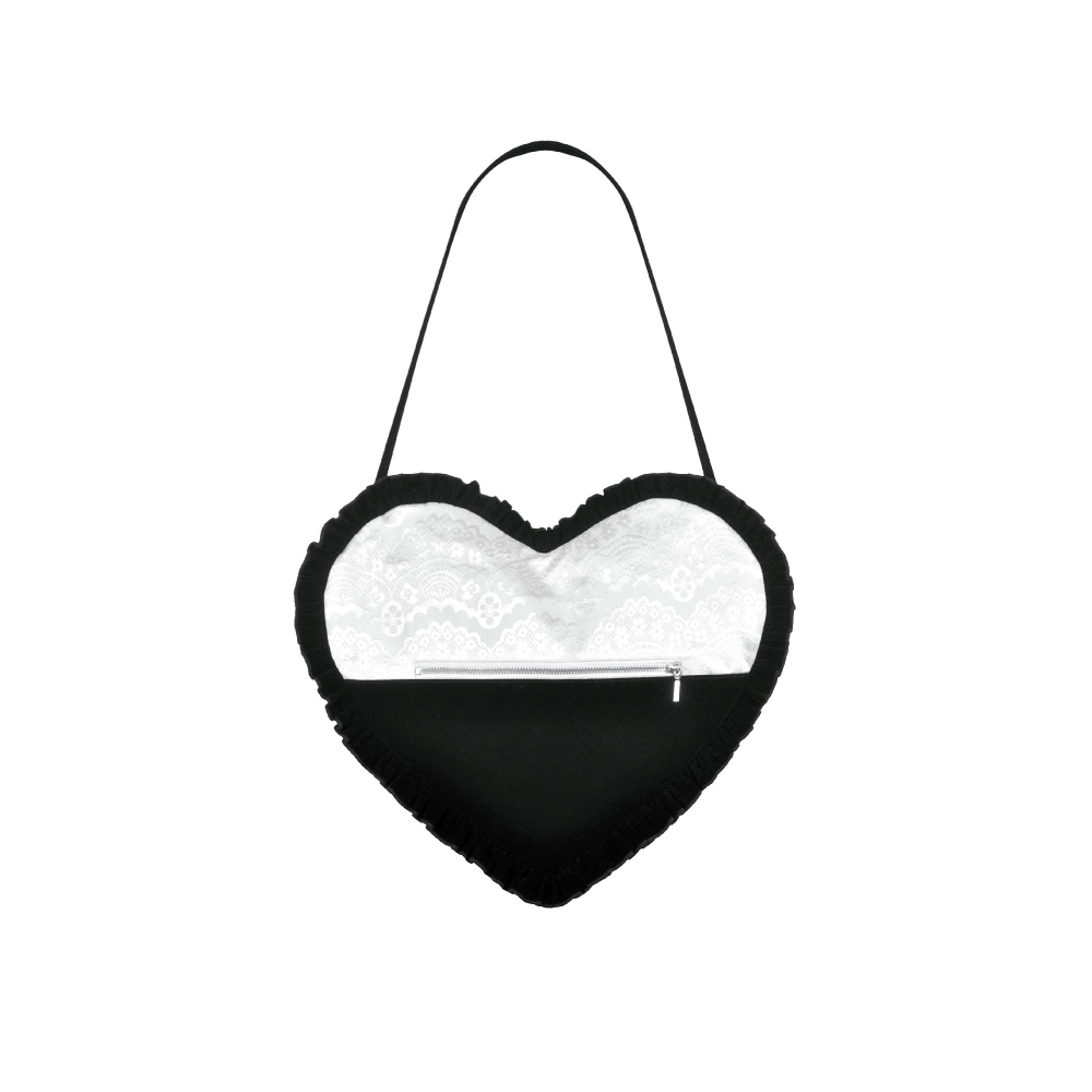 Dark in Love - Lolita Black & White Bow Heart Handtas - Zwart/Wit